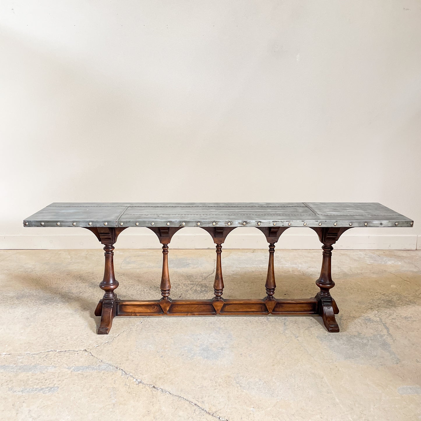 Antique Italian Zinc Top Serving Table