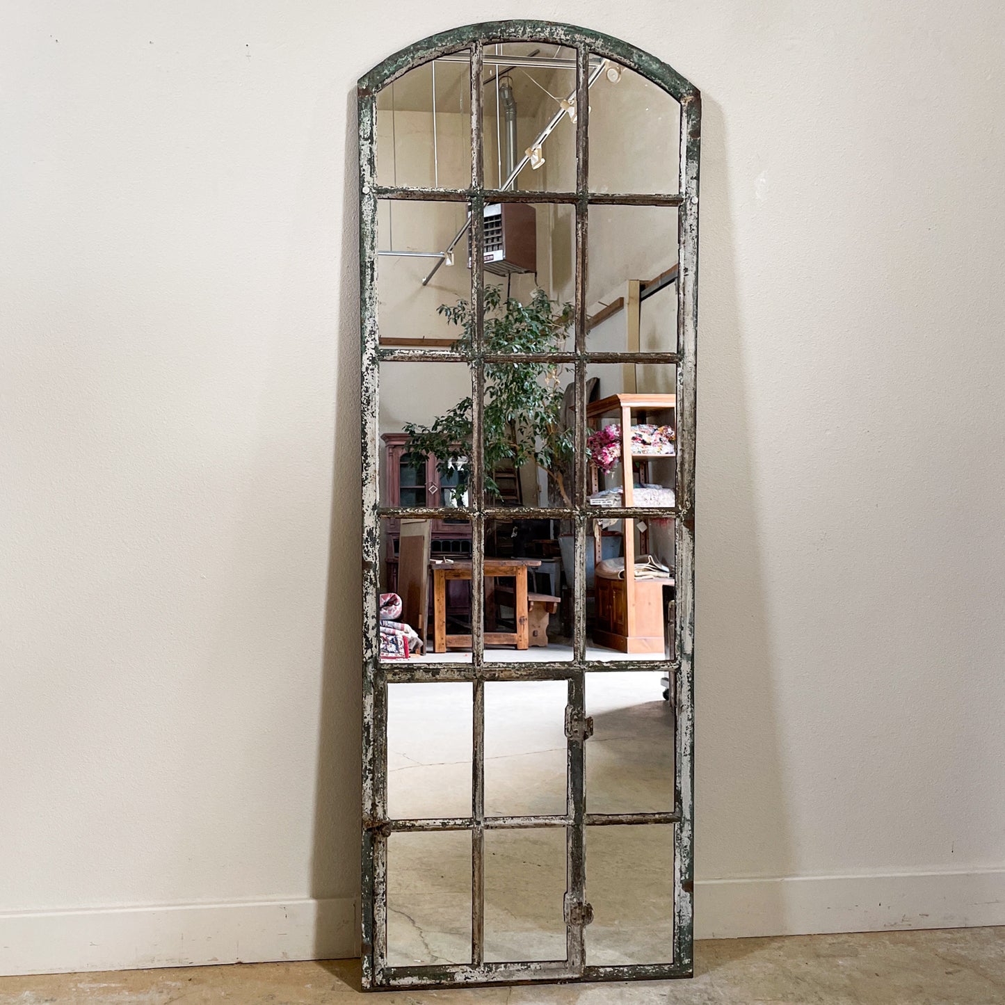 Vintage Belgian White Frame Industrial Mirror