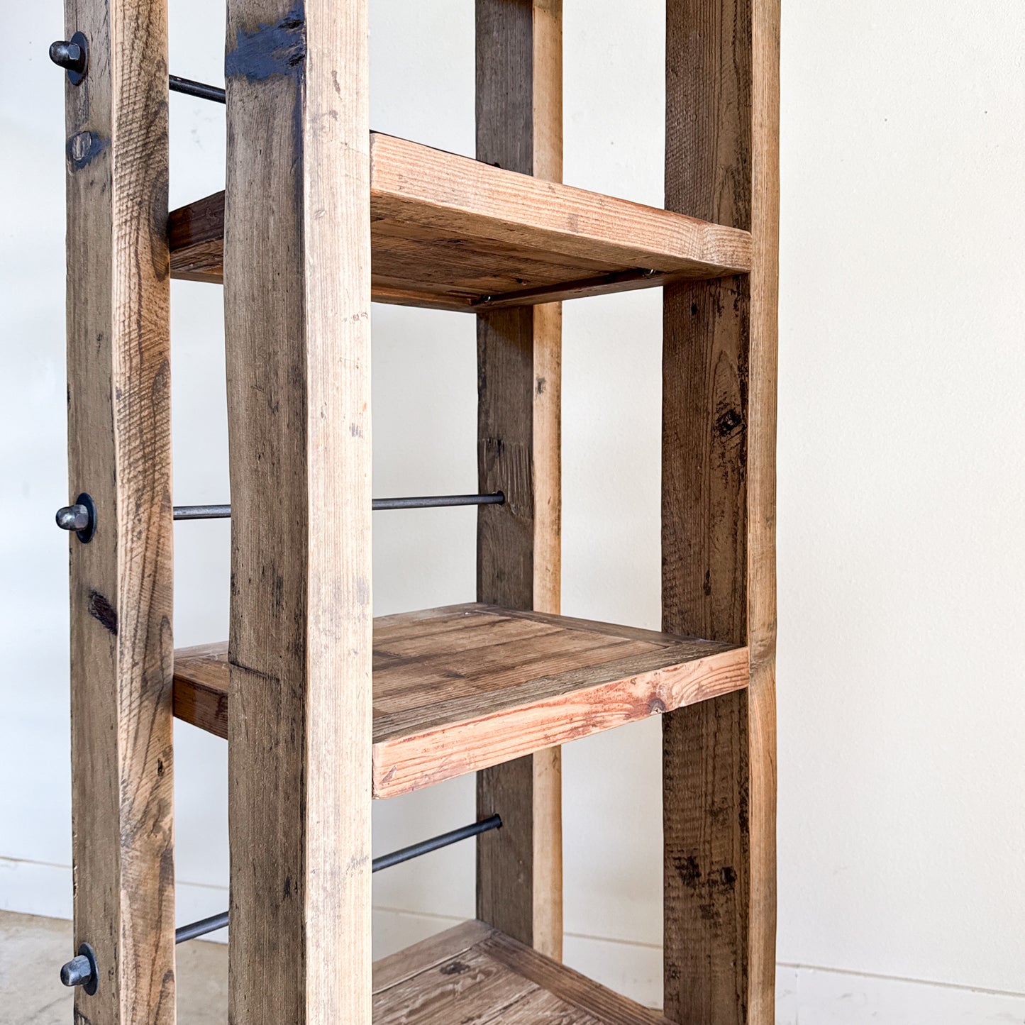Rustic Industrial Wood Bookcase on Castors