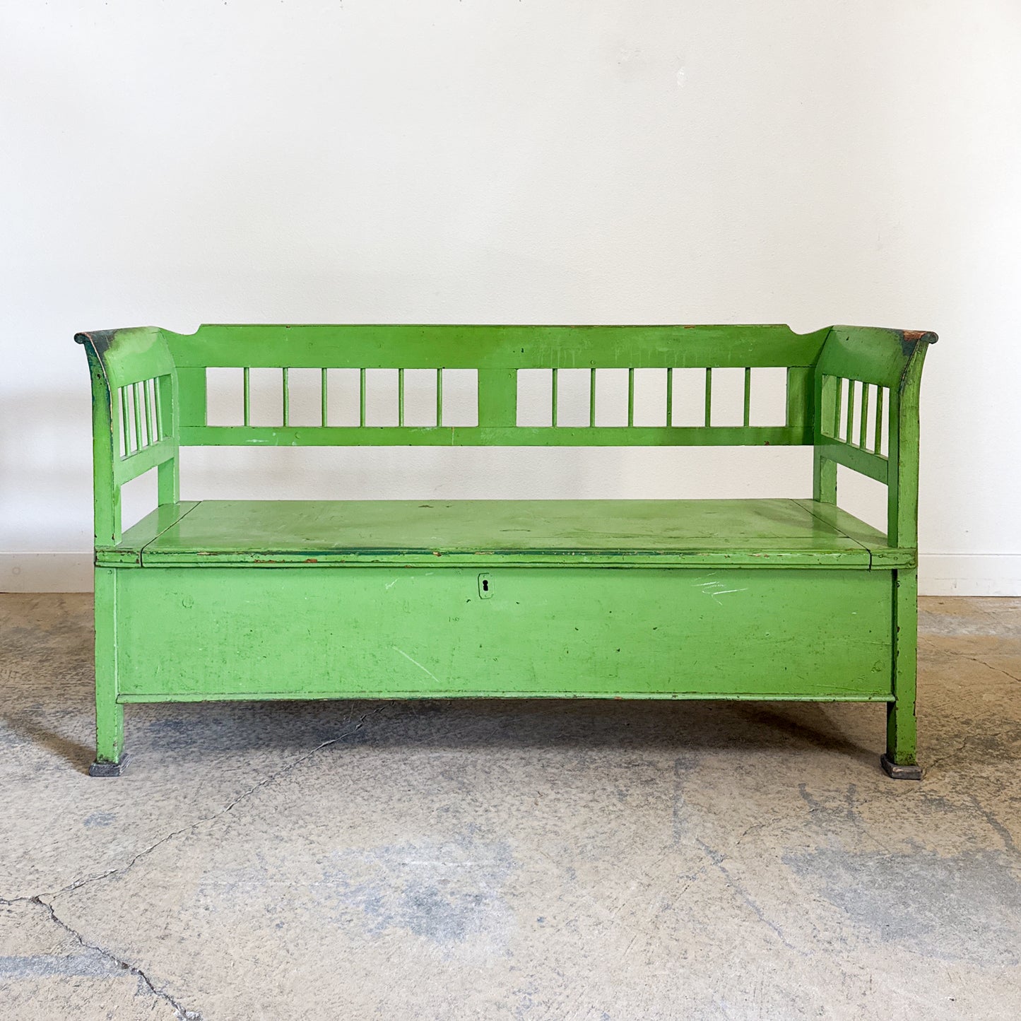 Antique Green European Bench with Storage