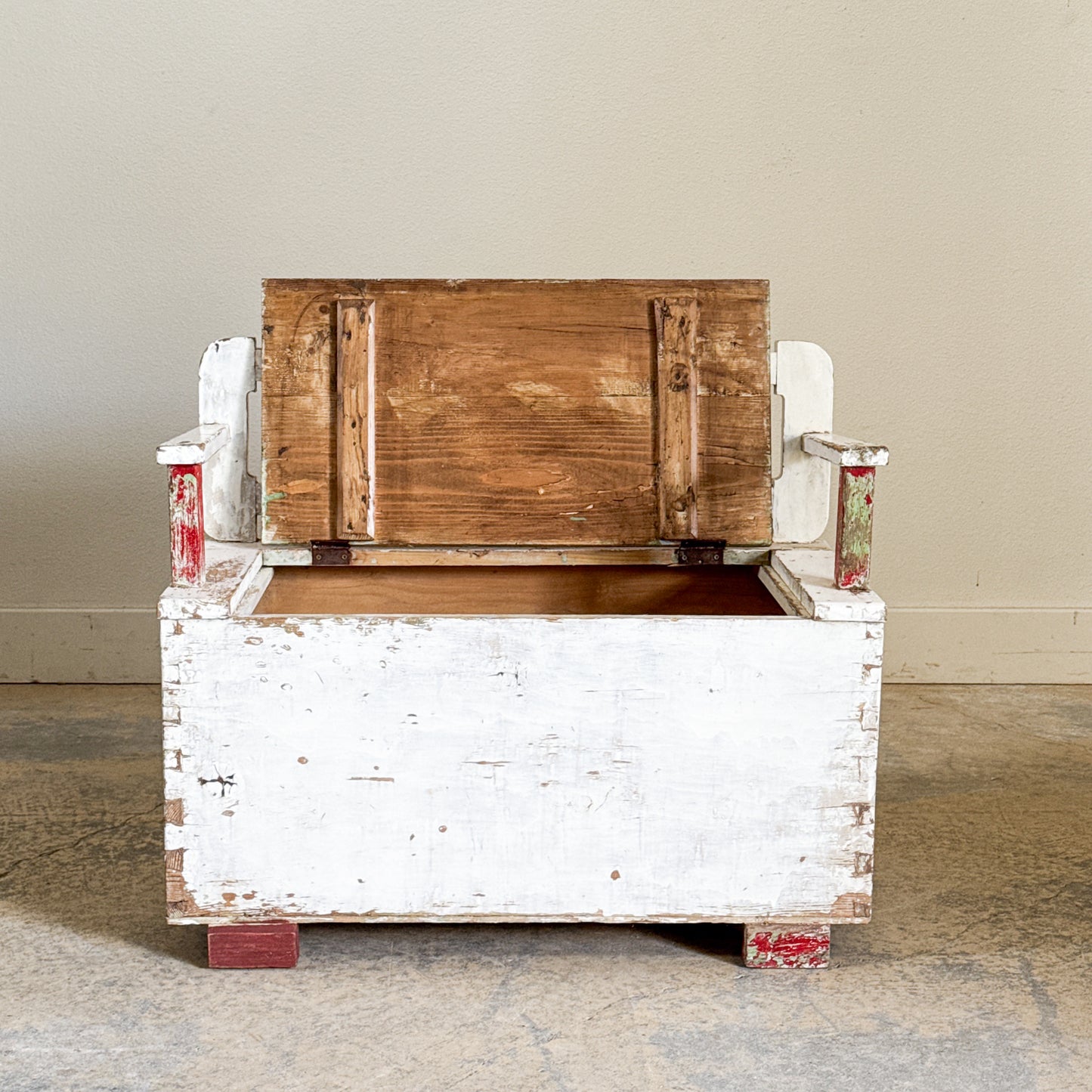Antique Small Painted Bench with Storage