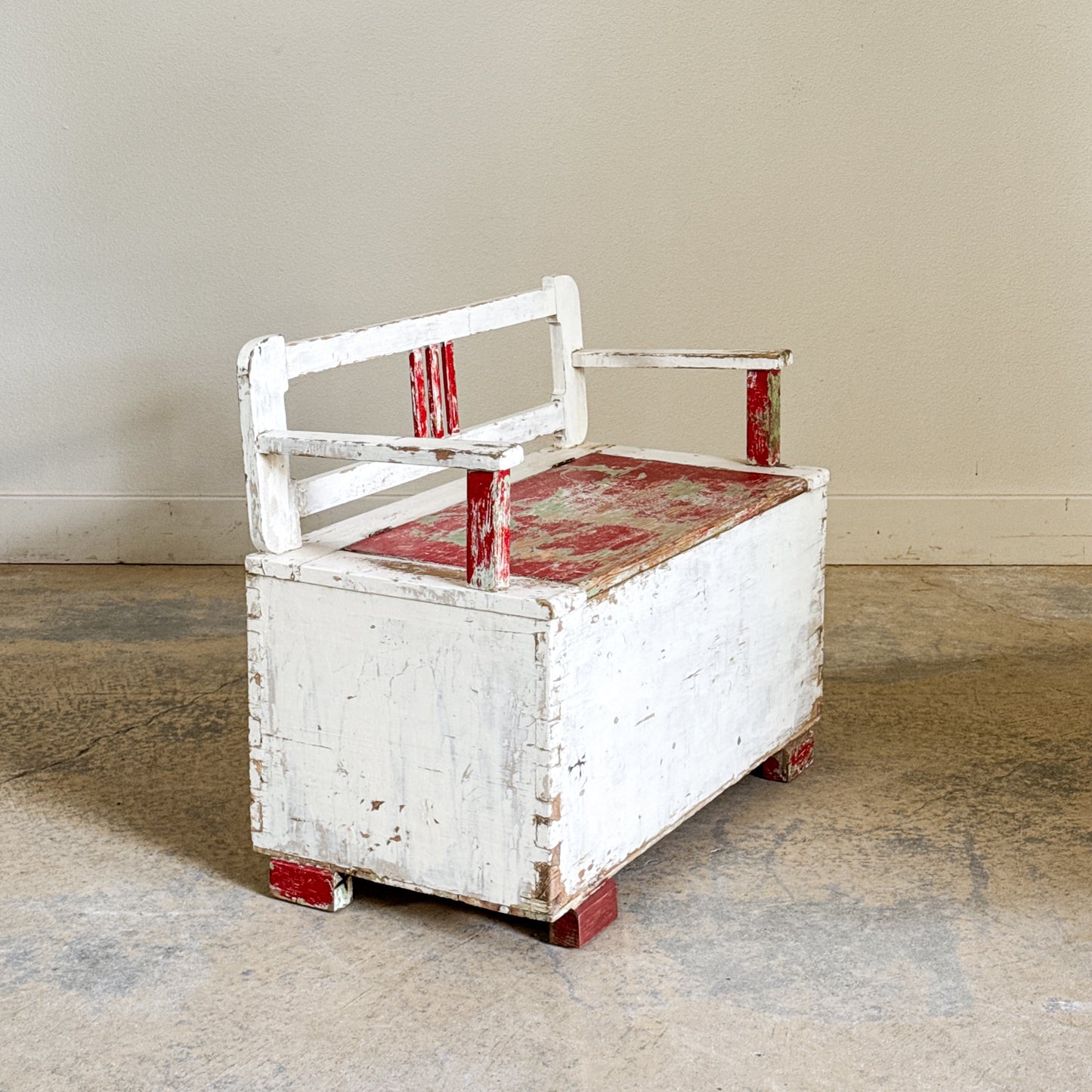 Antique Small Painted Bench with Storage