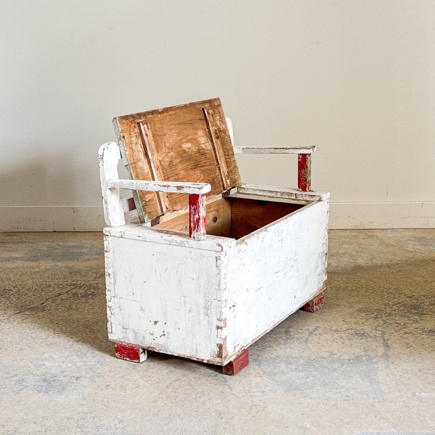 Antique Small Painted Bench with Storage