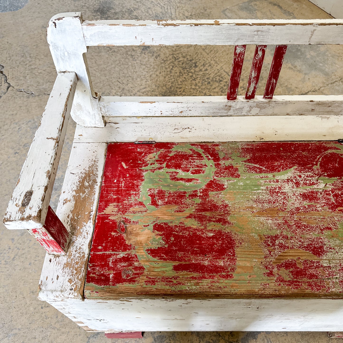 Antique Small Painted Bench with Storage