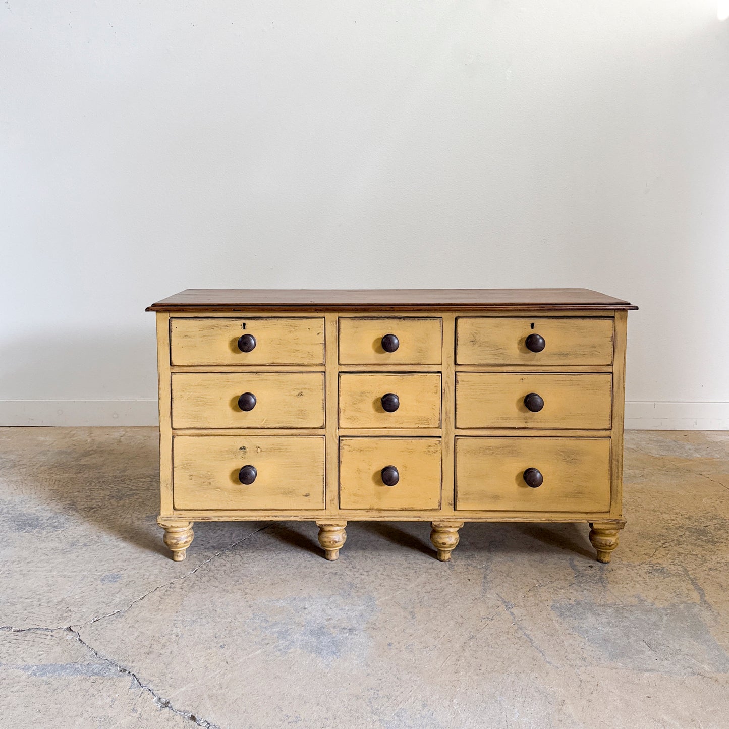 Antique Painted 9 Drawer Base with Mahogany Top