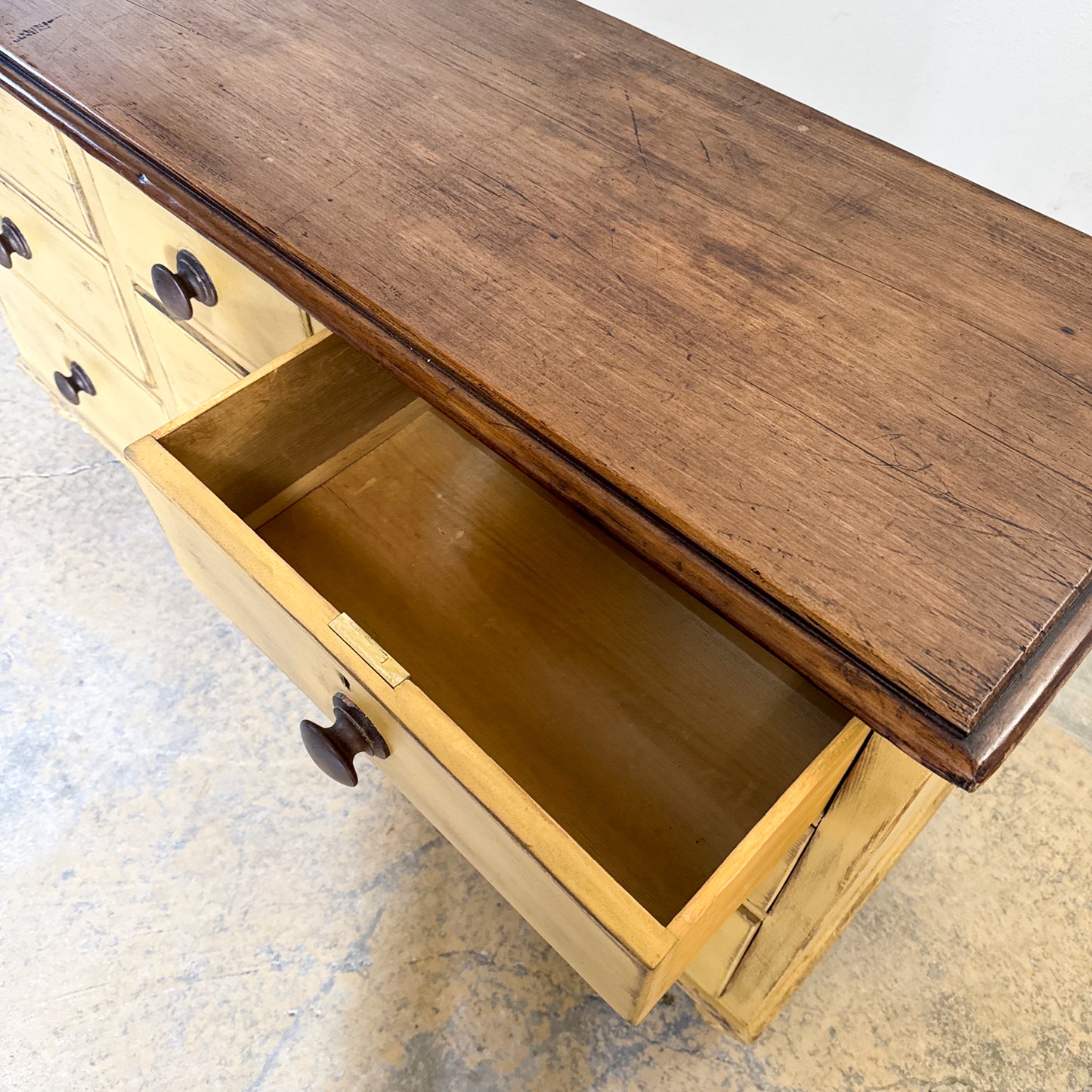 Antique Painted 9 Drawer Base with Mahogany Top