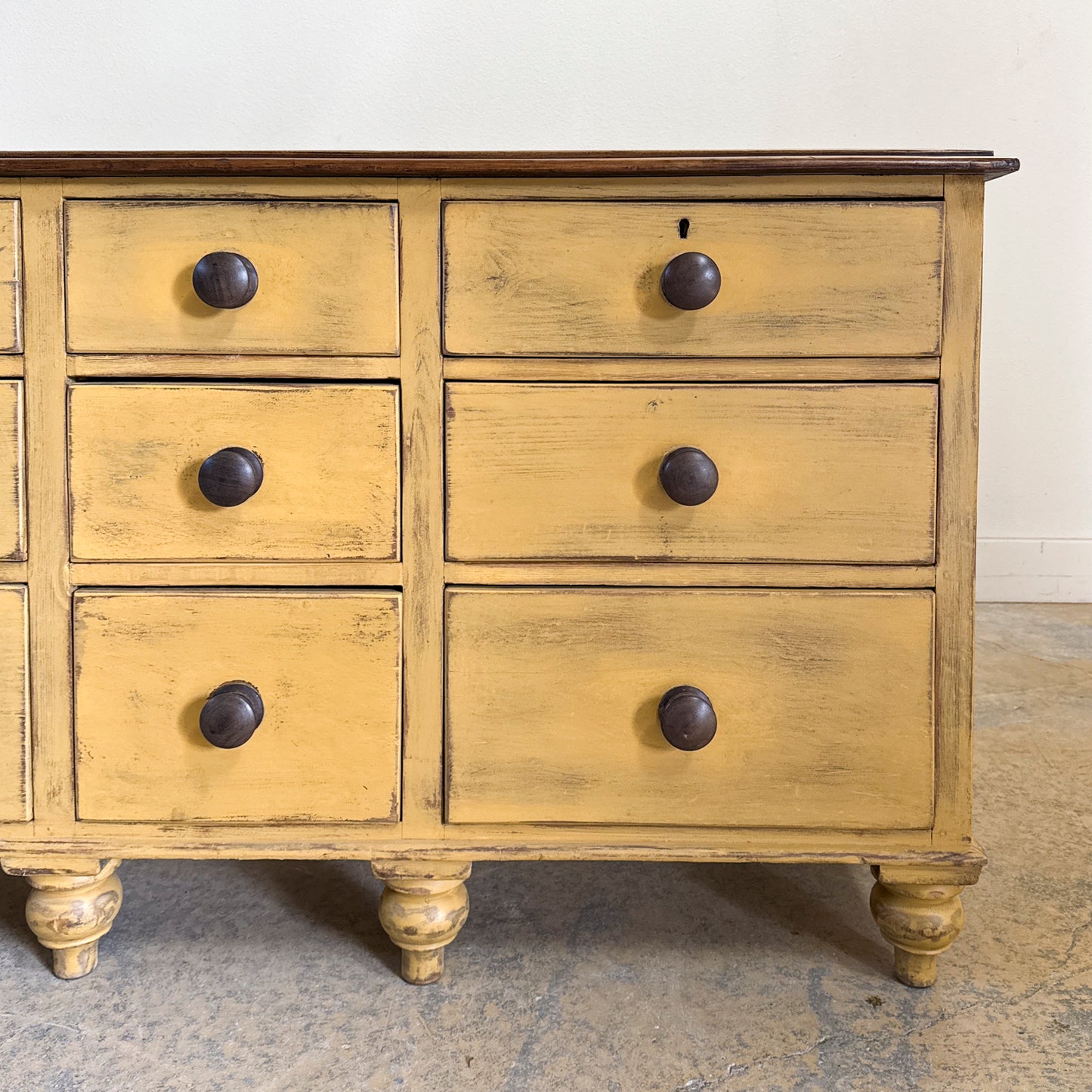 Antique Painted 9 Drawer Base with Mahogany Top