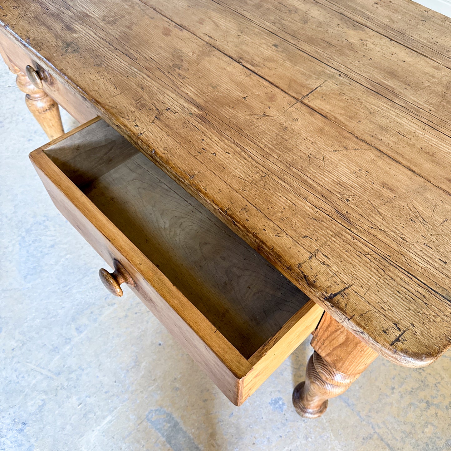 Antique English Pine 2 Drawer Table