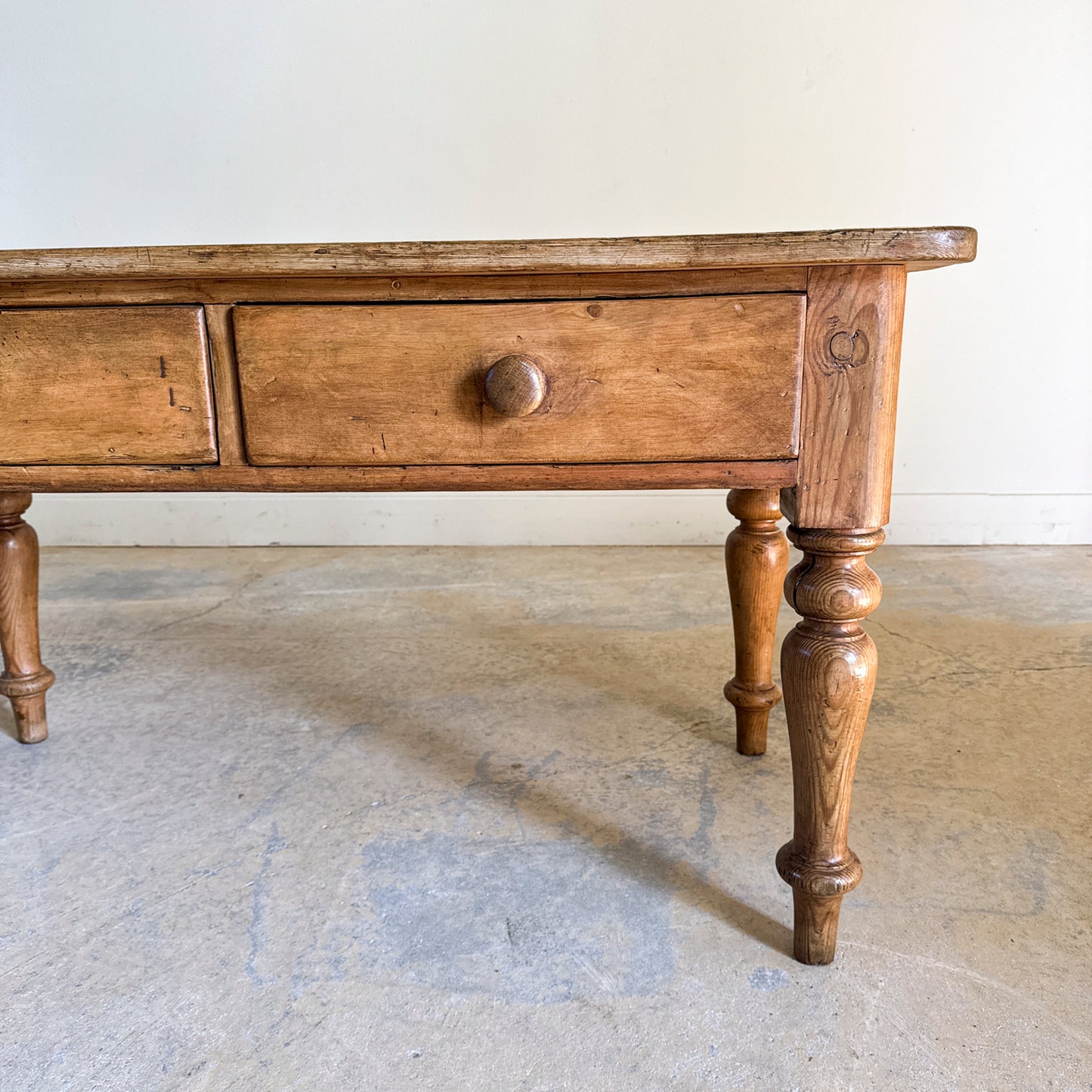 Antique English Pine 2 Drawer Table