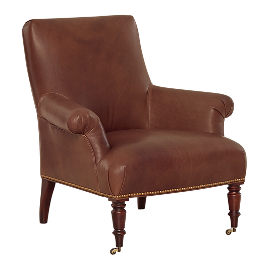 Leather Chair with Natural Brass Finished Nailheads