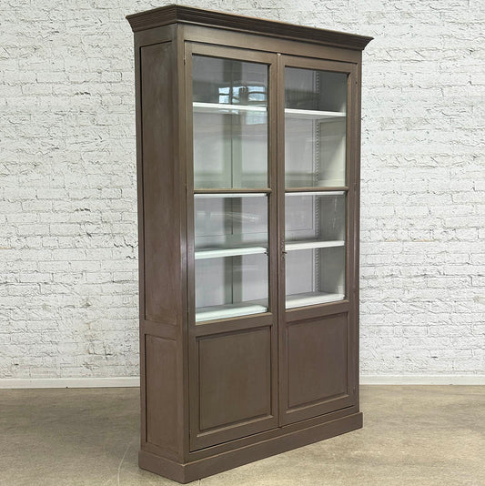 Antique Two Door Glazed Cupboard with Adjustable Shelves