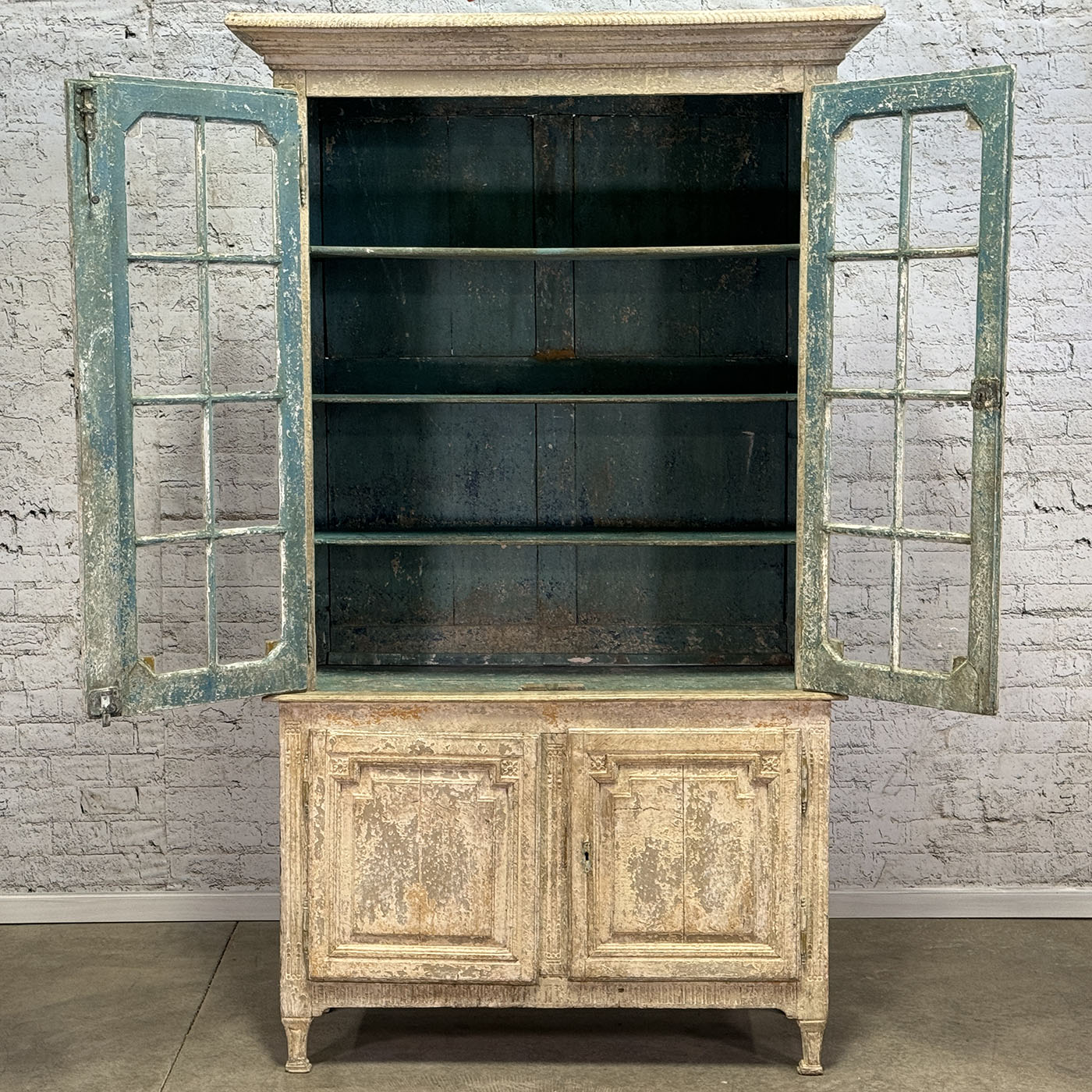 Antique French Buffet Deux Corps Scraped Finish c.1800