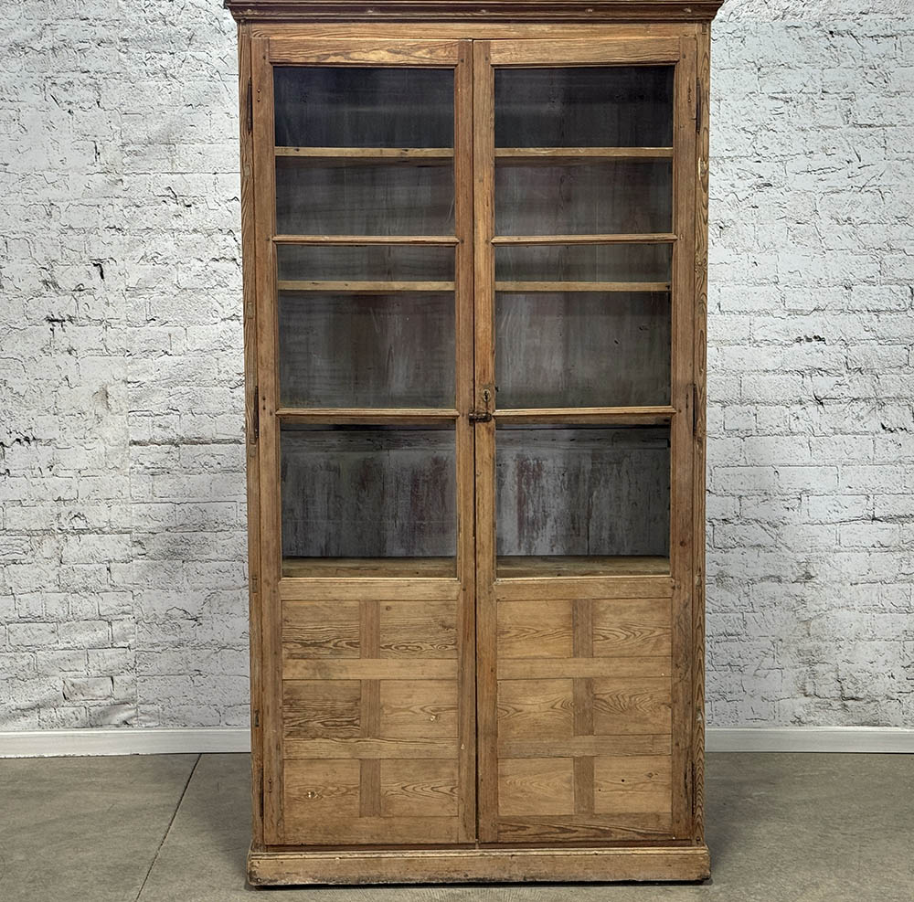 Antique Pine Catalan Narrow Glazed Cabinet c.1830