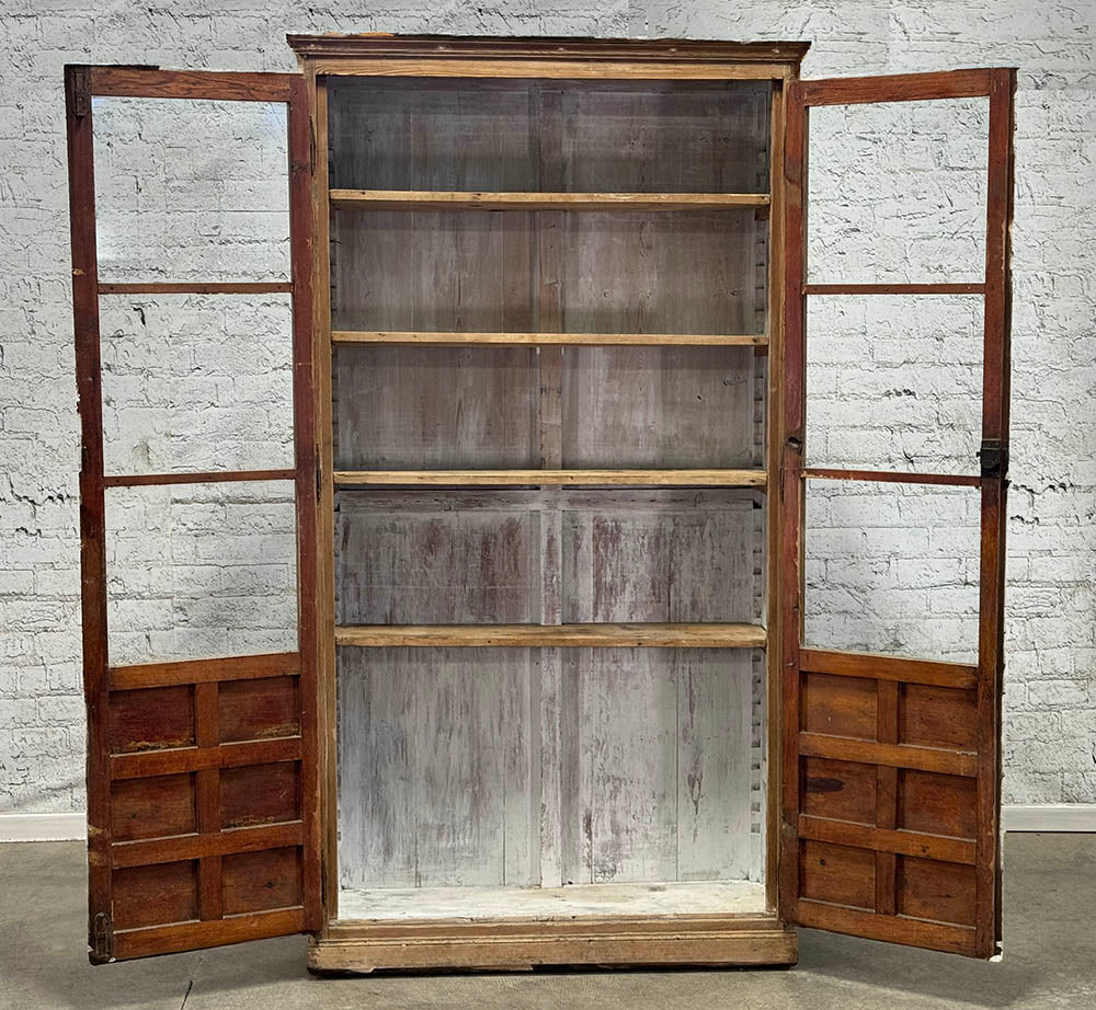 Antique Pine Catalan Narrow Glazed Cabinet c.1830