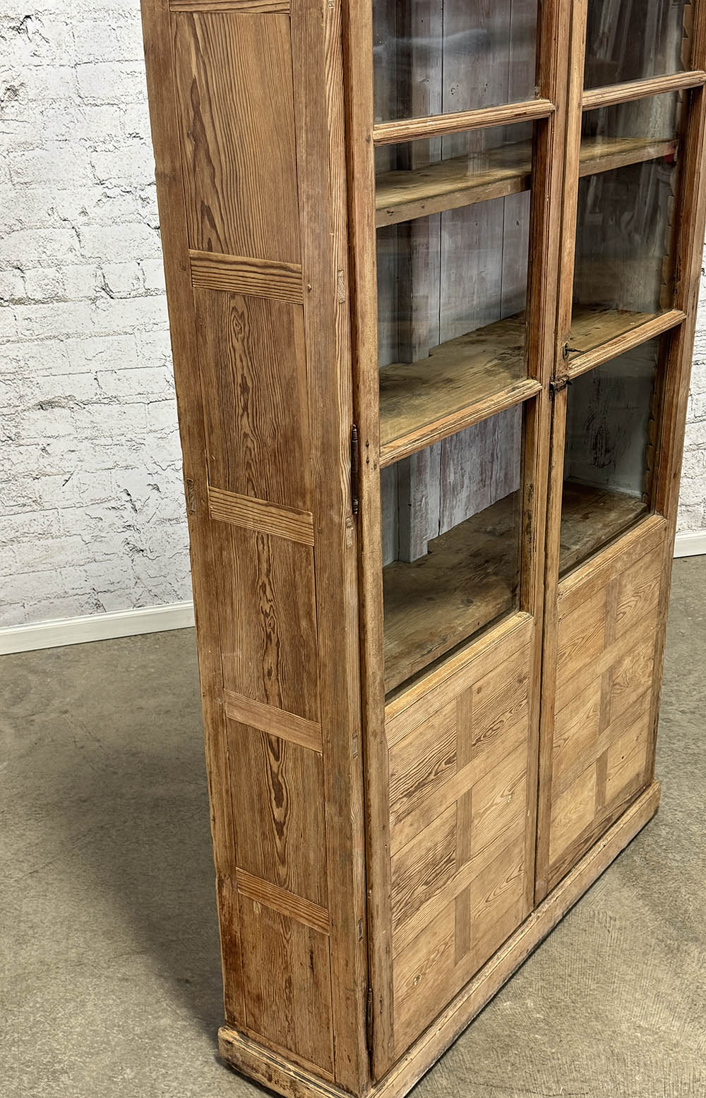Antique Pine Catalan Narrow Glazed Cabinet c.1830