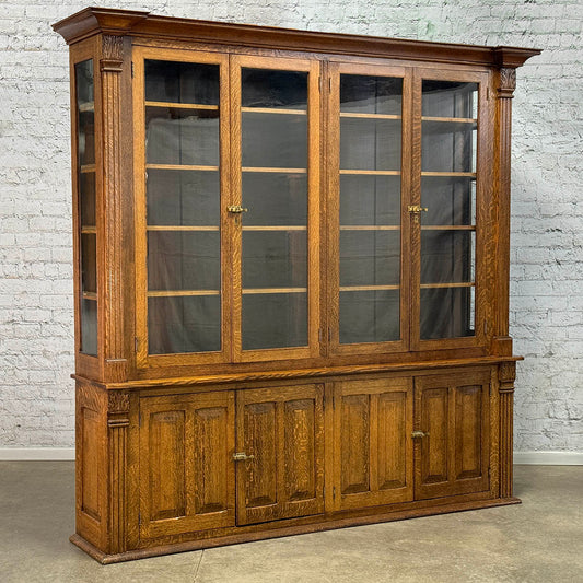 Antique Large Oak Cupboard with Glass Upper Doors