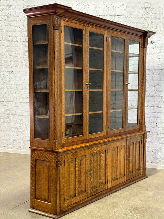 Antique Large Oak Cupboard with Glass Upper Doors