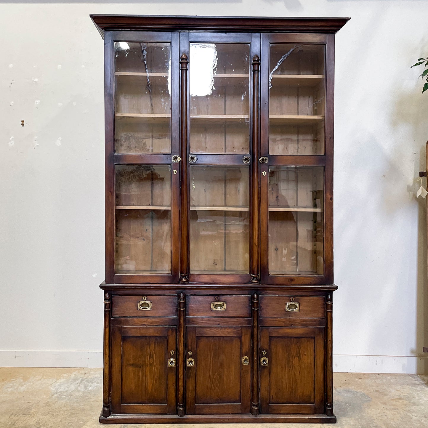 Antique Tall Pine Glazed Cupboard