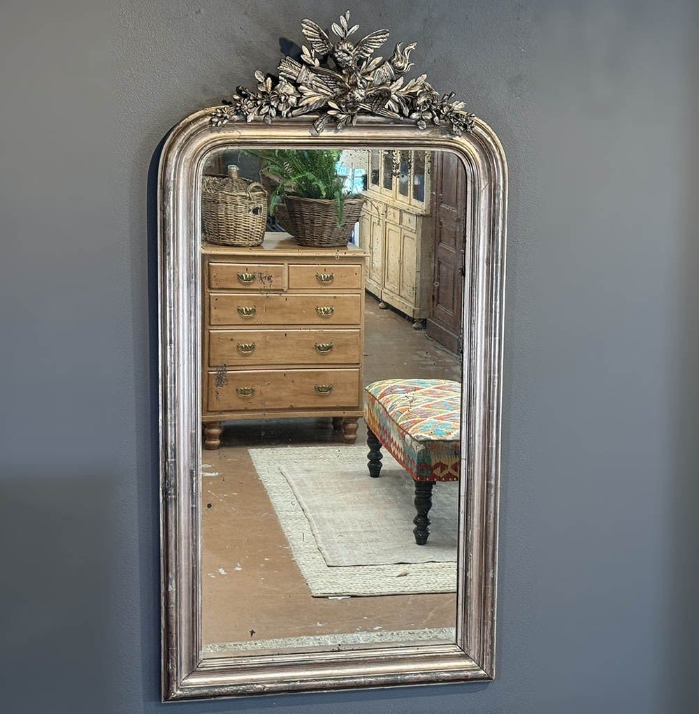 Bird Crested Silver Louis Philippe Mirror, 63"(H)