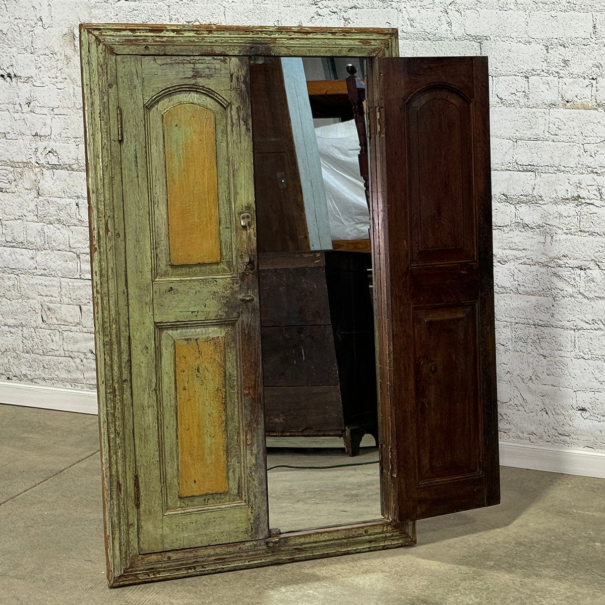 Vintage Shutter Panel with Inset Mirror