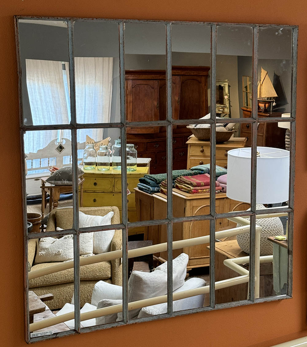 Vintage Industrial Iron Window Mirror, White