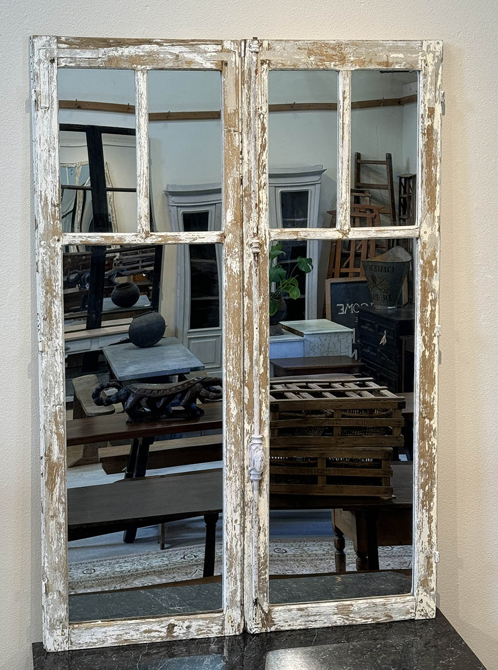 Antique Window Frame Mirror, Yellow