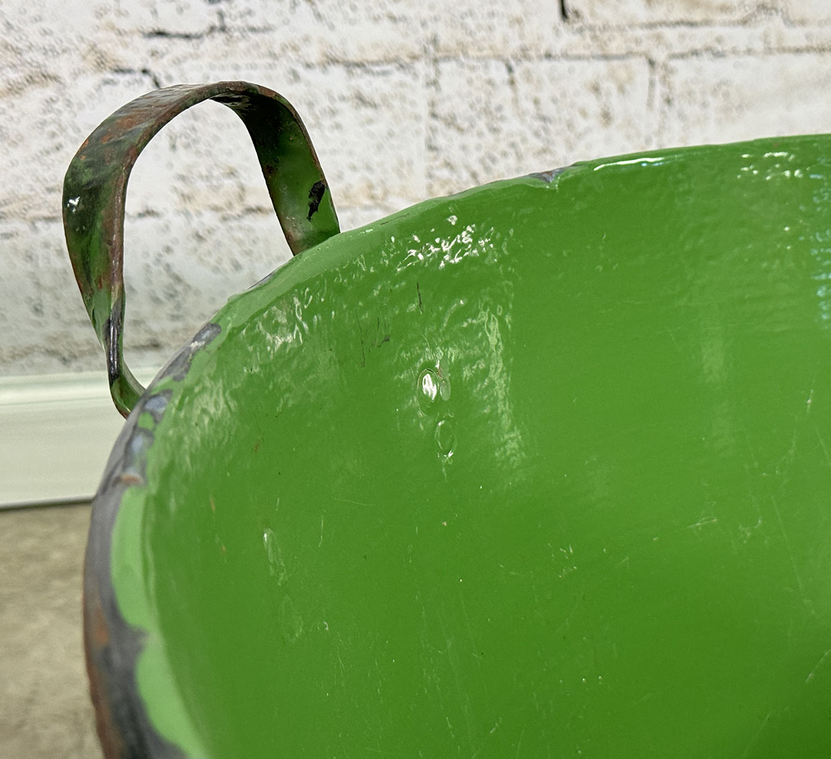 Green Enamel Bin with Handles c.1900