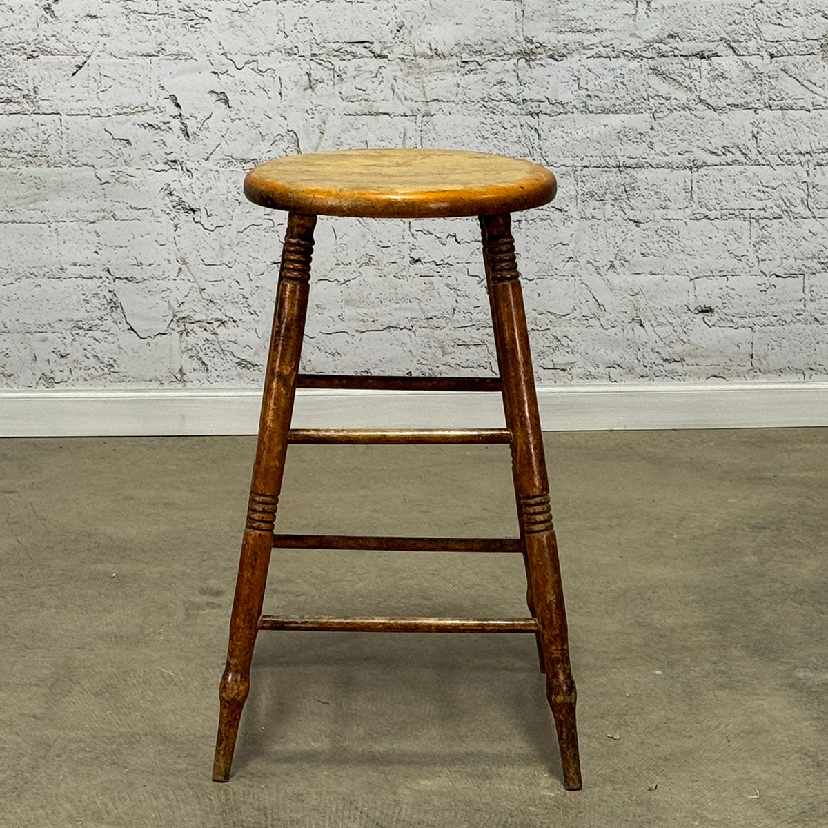 Antique Oak Stool with Turned Legs c.1890