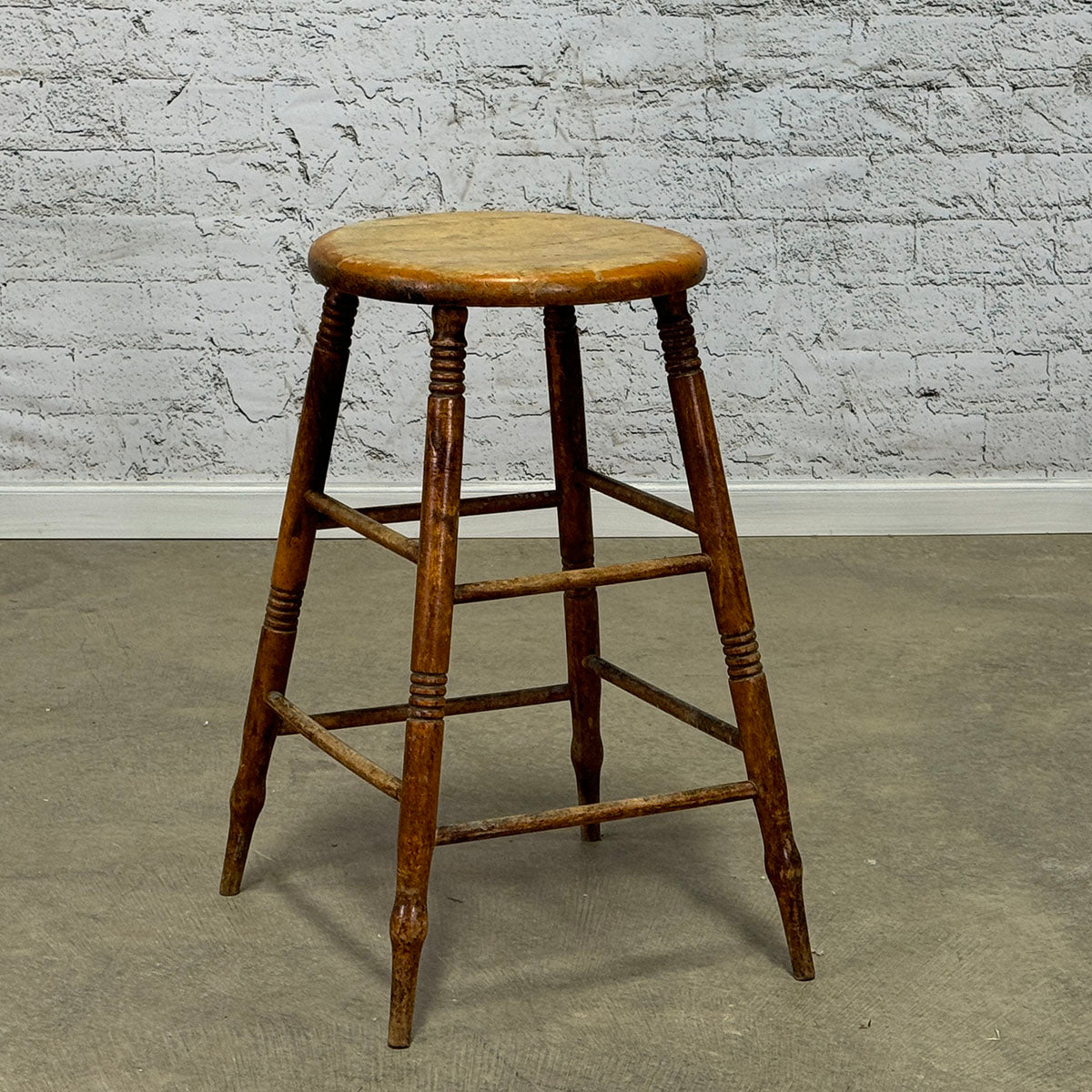 Antique Oak Stool with Turned Legs c.1890