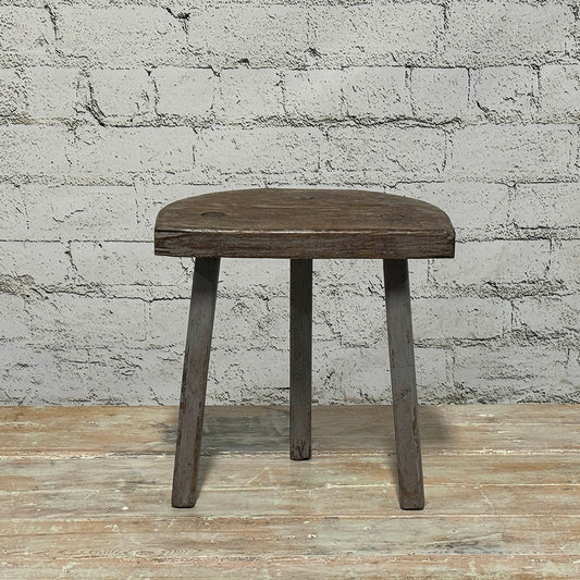 Antique French Rustic Half Moon Stool