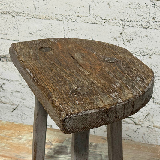Antique French Rustic Half Moon Stool