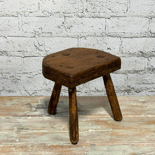 Antique French Rustic Half Moon Stool
