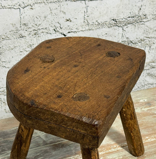 Antique French Rustic Half Moon Stool