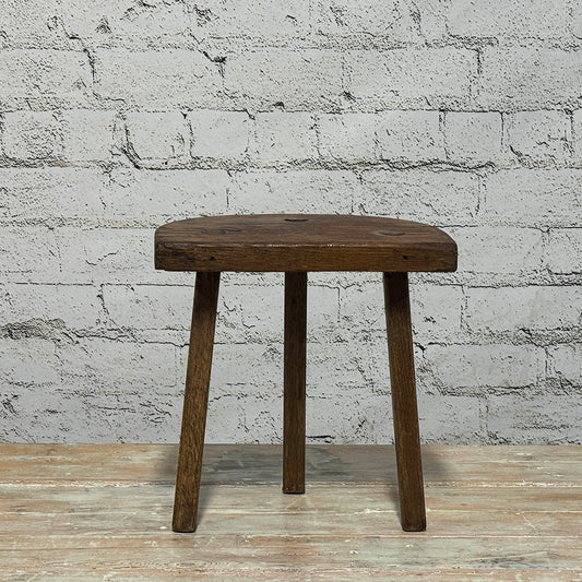 Antique French Rustic Half Moon Stool