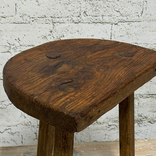Antique French Rustic Half Moon Stool