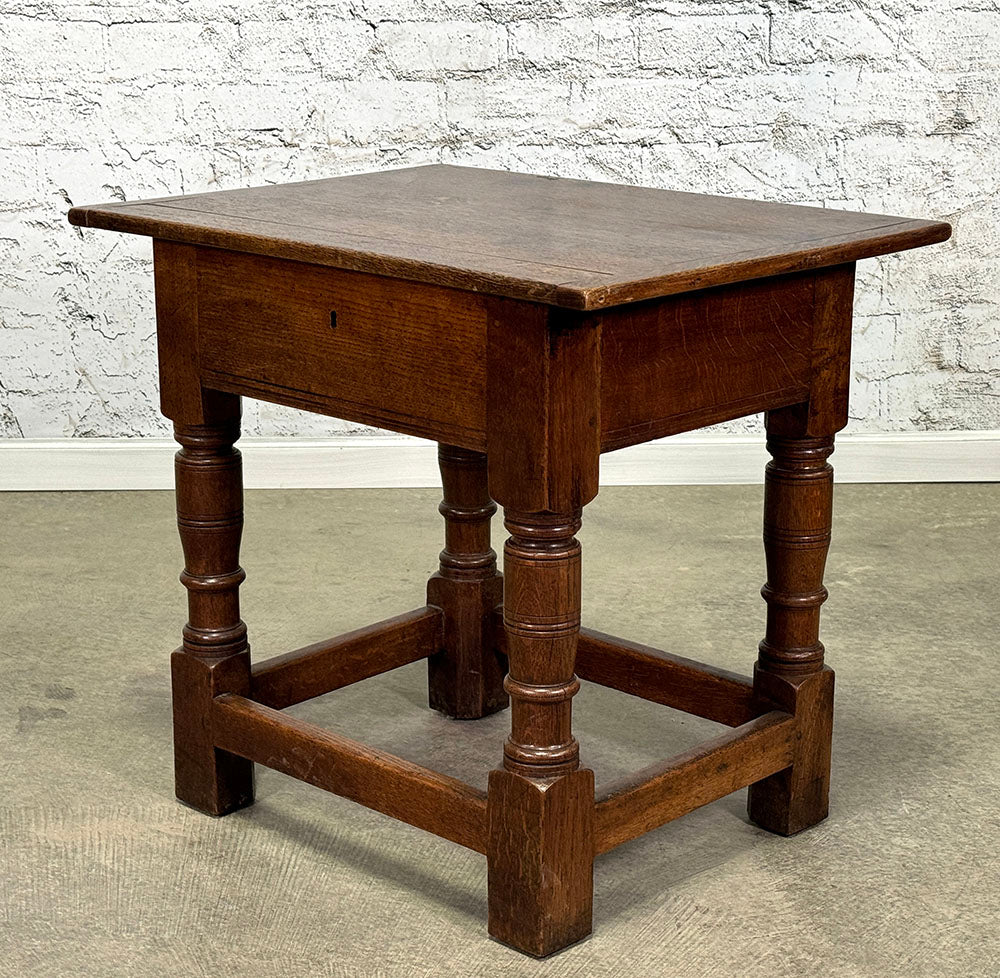 Antique English Oak Lift-Top Side Table