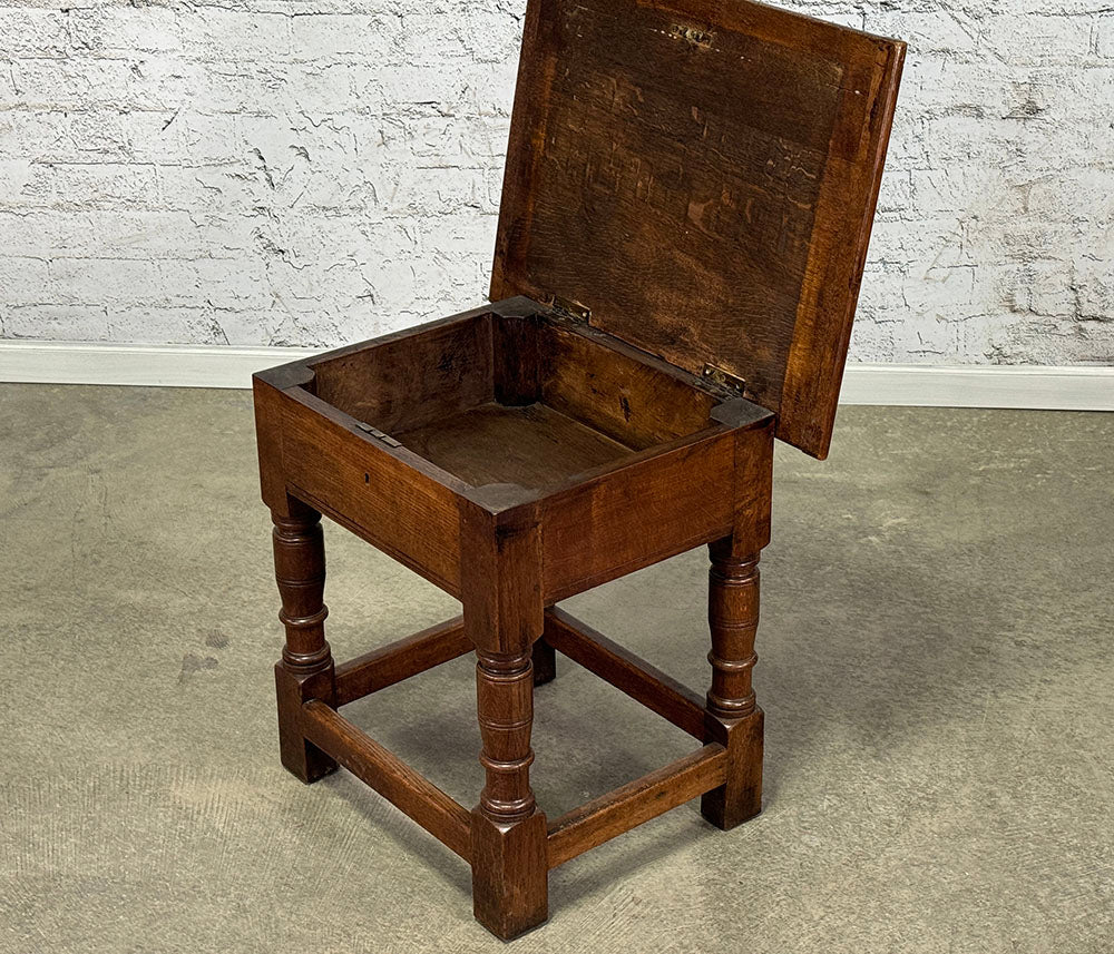 Antique English Oak Lift-Top Side Table