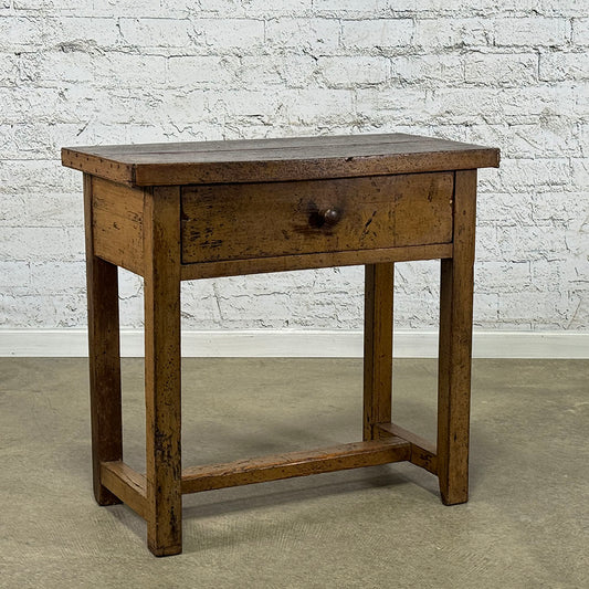 Antique Original Paint French Beechwood Farmhouse Side Table with Drawer