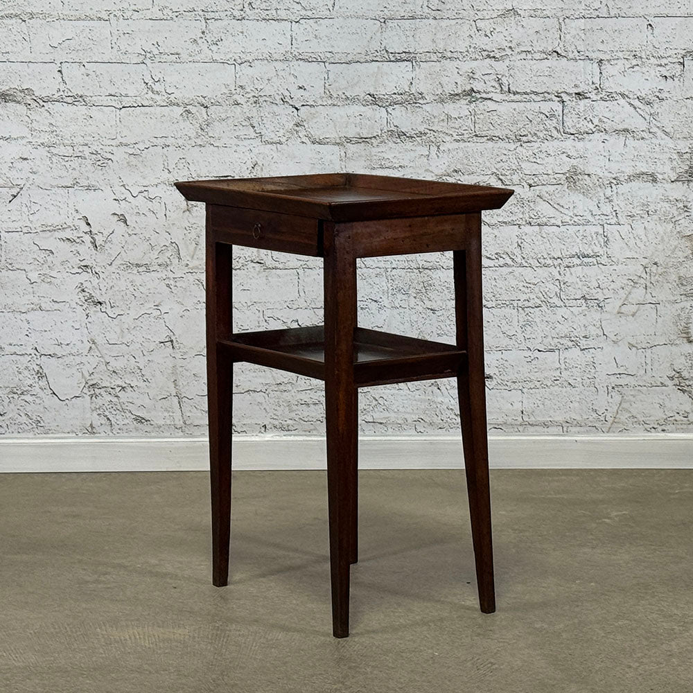 Antique French Walnut Lamp Table with Drawer & Shelf, Burgundy c.1820