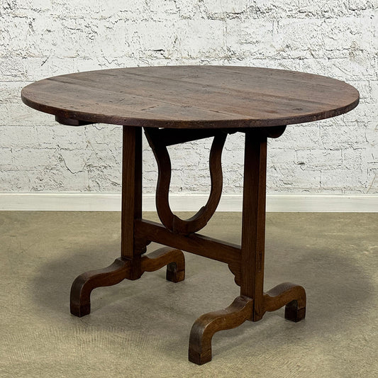 Burgundy Vendage Table, Pine Top and Oak Base