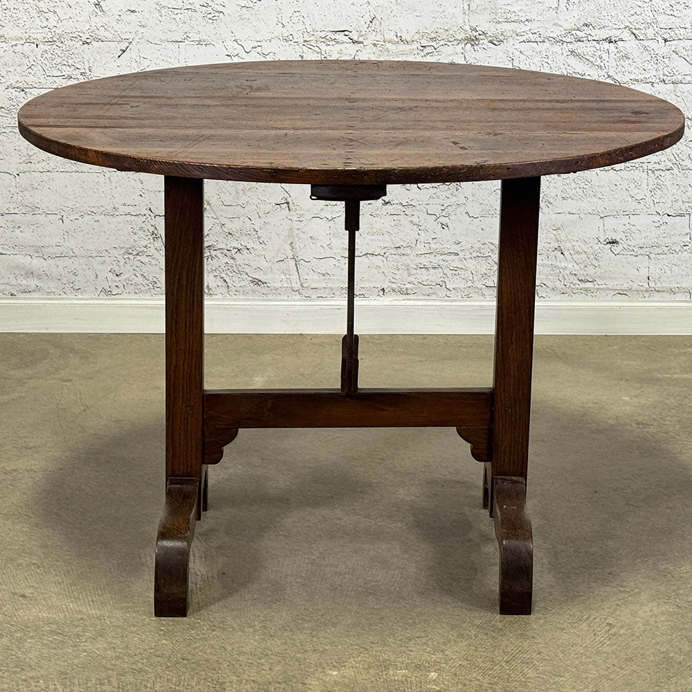 Burgundy Vendage Table, Pine Top and Oak Base