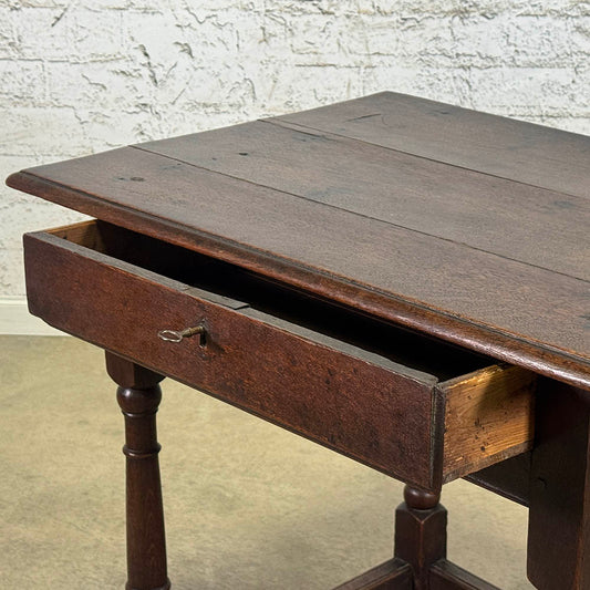Rare English Oak Side Table with Drawer