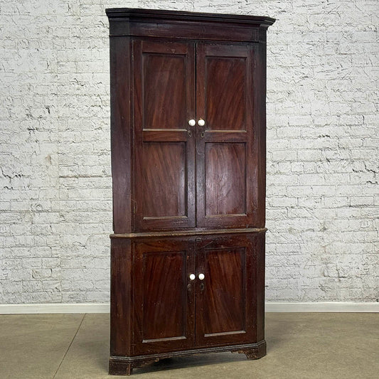 Antique English Two Piece Corner Cupboard c.1850