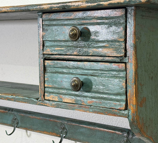 Antique French Green Painted Wall Rack