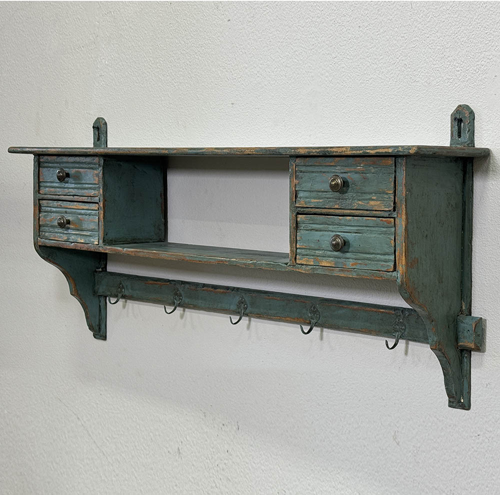 Antique French Green Painted Wall Rack