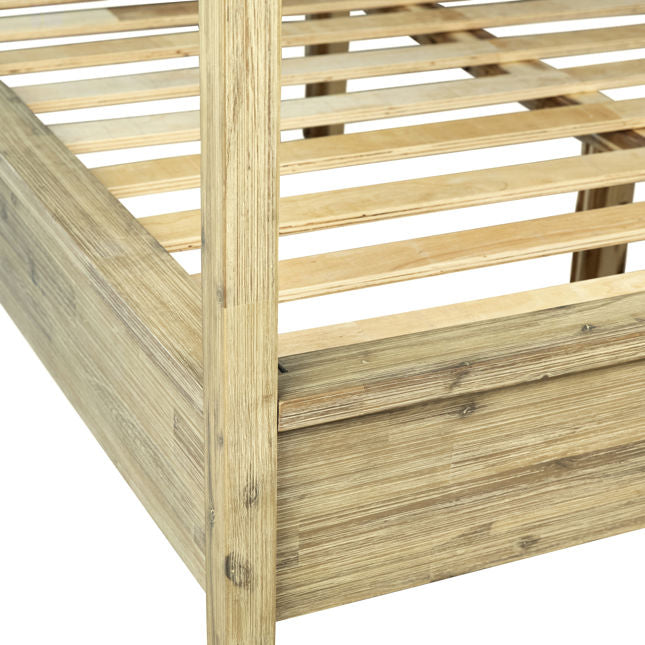 Acacia Wood with White Cotton Fabric Headboard Canopy Bed