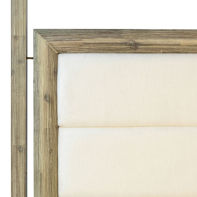 Acacia Wood with White Cotton Fabric Headboard Canopy Bed
