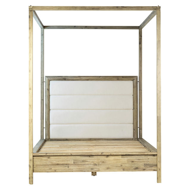 Acacia Wood with White Cotton Fabric Headboard Canopy Bed