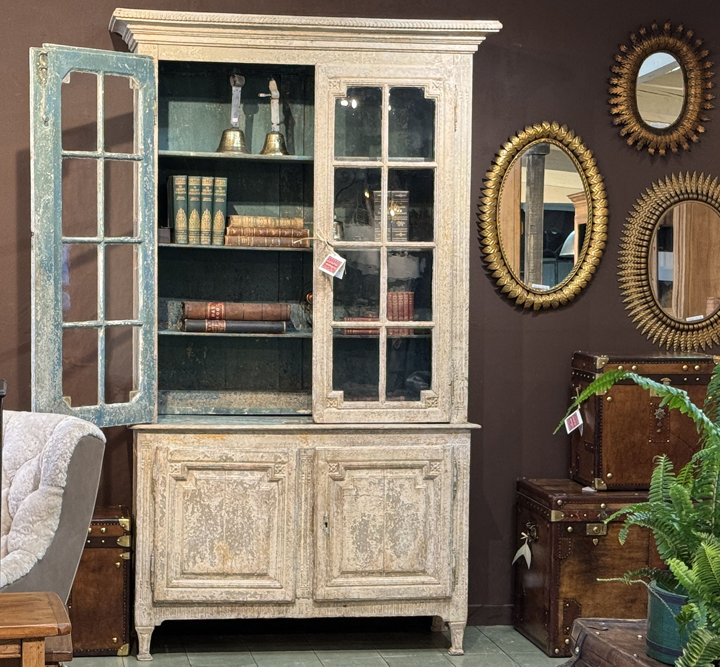 Antique French Buffet Deux Corps Scraped Finish c.1800