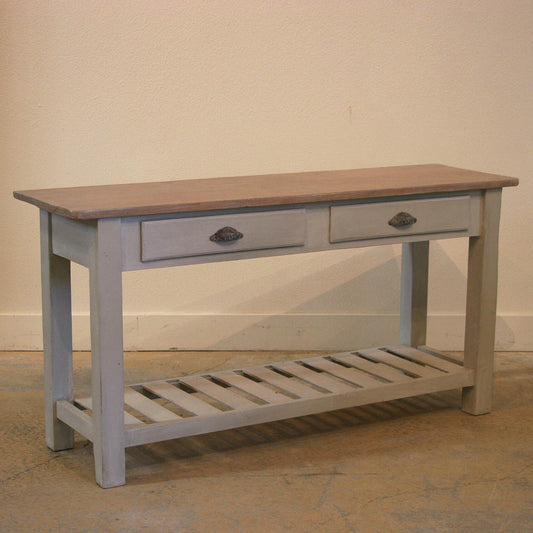 Painted English Server with a Slat Potboard Shelf and Two Drawers